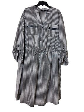 Mlle Gabrielle Striped Relaxed Drawstring Midi Dress Size 3X
